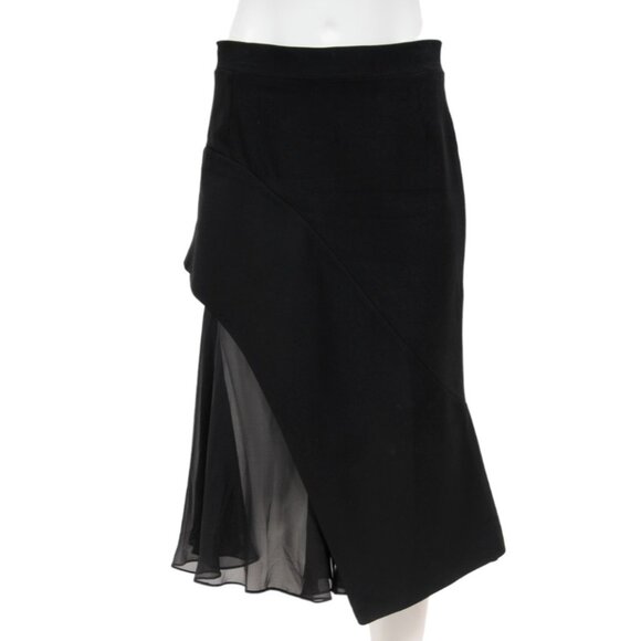 Givenchy Womens Asymetric Midi Skirt IT 44 US 12 Black Viscose Semi Sheer Ruffle - Picture 1 of 12